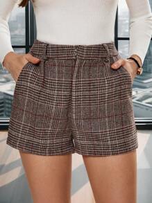 SHEIN Clasi Elegant Women's Retro Plaque Pleated Shorts - Multicolor - View 3