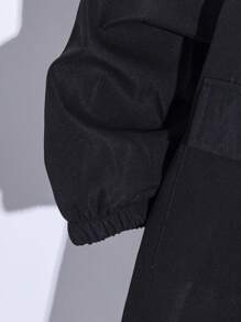 SHEIN Tween Boy Black Hooded Zip-Up Thermal Lined Jacket, Boys Outfit For Fall/Winter Wear, Casual, School, Commute, Sports, Suitable For Autumn & Winter Seasons - Khaki - View 5