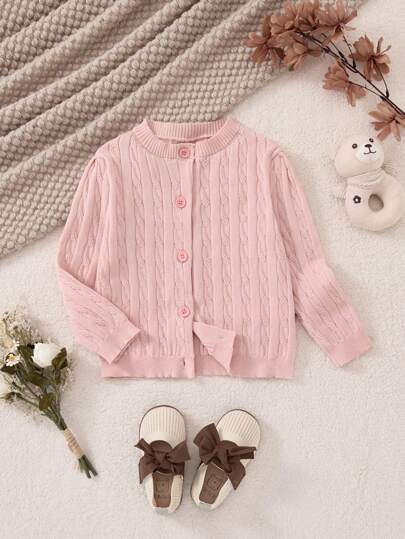PrepCrw Young Girl Plain Color Round Neck Long Sleeve Single-Breasted Casual Cardigan, Autumn/Winter