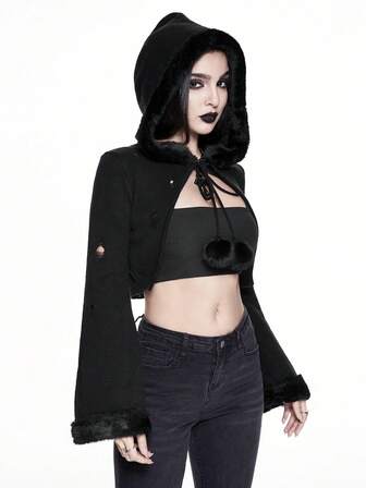 Cardigan léger à capuche style gothique foncé et délavé pour femmes