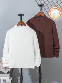 Conjunto de suéter com gola simulada de malha jacquard canelada para meninos, 2 peças, outono/inverno