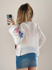 Forever 21 Women Floral Patch Front Button Down Long Sleeve Cardigan - White - View 3