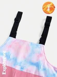SHEIN 2st/set Tie-Dye Mönster Huva långärmad jacka och haklappsbyxor Isolerad skiddräkt för tonårsflickor - Rosa - Visa 8