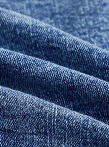 SHEIN ICON Áo sơ mi denim đơn giản không tay cài nút phía trước phong cách đường phố dành cho nữ, mặc thường ngày - Màu xanh lam - Xem 4