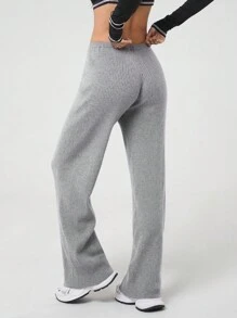 SHEIN EZwear Lässiges, einfarbiges, gerades Strickpullover-Hosen-Set für Damen, Herbst/Winter