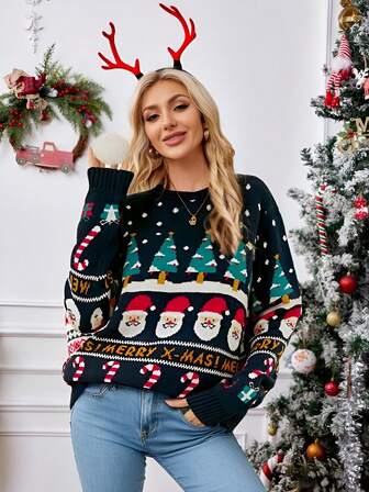 Christmas Tree Pattern Women Standard Size Casual Long Sleeve Sweater, Autumn/Winter
