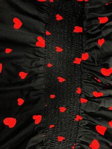 SHEIN Unity 大码 V 领长袖满版心形印花休闲短款连衣裙 - 黑色 - 查看 7