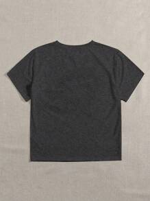 SHEIN LUNE 圣诞印花短袖修身休闲 T 恤图案 T 恤女式上衣 - 深灰色 - 查看 2