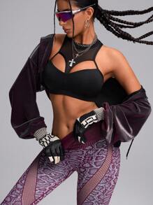 Innovista 金属面料紫色变形运动夹克、女式连帽衫、运动上衣、运动短款上衣、运动服、女式网球服、Y2K 服装、电子派对夹克、外出上衣 - 紫色 - 查看 10