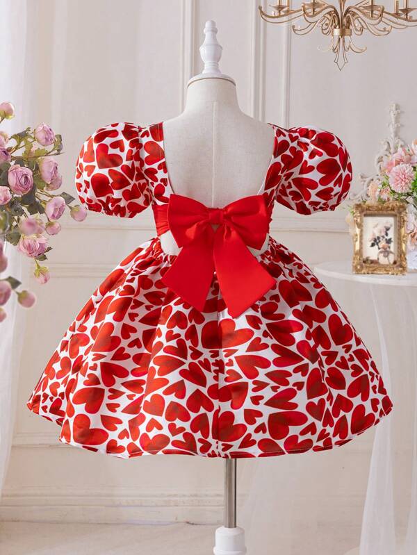 SHEIN Vestido informal sin mangas con bloqueo de colores y decoración de moño para niña, excelente para uso casual y diario, y para la escuela en primavera y otoño, Día de San Valentín, combinando con mamá e hija, y hermana y yo