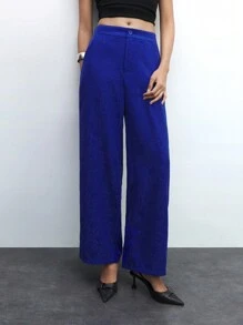 Maija Damen einfarbige Jacquard Gerade Bein Taschen Lässig Hose, locker sitzend für den Berufsalltag, Herbst/Winter - Königsblau - Übersicht 8