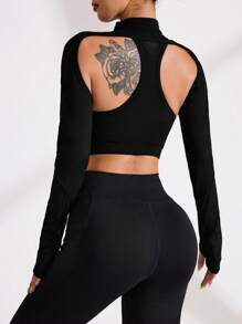 Easithlete Damen Steher Kragen einfarbiges Langarm minimalistisches Sport T-Shirt, bequemer Alltagskleidung