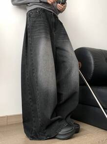 DAZY Women's Casual Street Style Wrinkled Loose Wide Leg Jeans,Baggy Jeans Fall,Winter