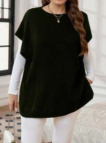 SHEIN LUNE 大码纯色蝙蝠袖宽松针织开衫背心，秋冬季休闲款