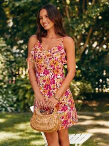 SHEIN VCAY Đầm Xù Hoa Tất cả trên in Boho - Nhiều màu - Xem 3