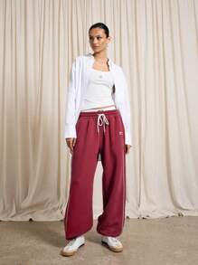 AiiRZ Athletic Piped Sweatpants Winter Fleece Wide Leg Jogger Pants Athleisure Workout Loungewear Casual Exercise Running Training - Red - View 6