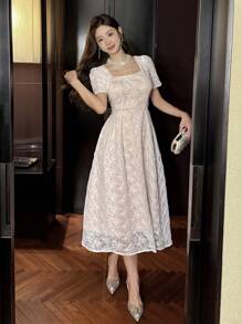 DAZY Women Elegant Lace Mid-Calf Party Dress, Spring/Summer Sundress