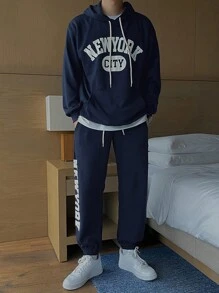 DAZY Men's Hooded Sweatshirt & Pants 2 Pieces Set,Fall Clothes - Blue - View 7