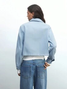 Maija Veste de travail polyvalente à manches longues, en mélange de laine, avec boutons frontaux, poches, de couleur bleu unicolore, pour femmes, idéale pour le printemps