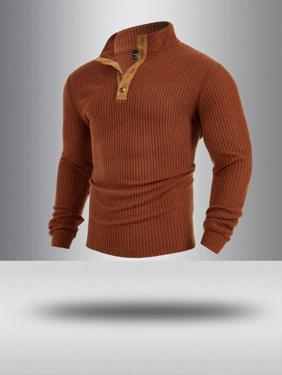 Mainfolk Men's Fitted Casual Raglan Half-Zip Knitted Long Sleeve Polo Shirt, Suitable For Autumn/Winter - Red - View 1