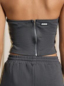 AiiRZ 带蕾丝嵌件的抹胸和宽腿慢跑裤 - 深灰色 - 查看 4