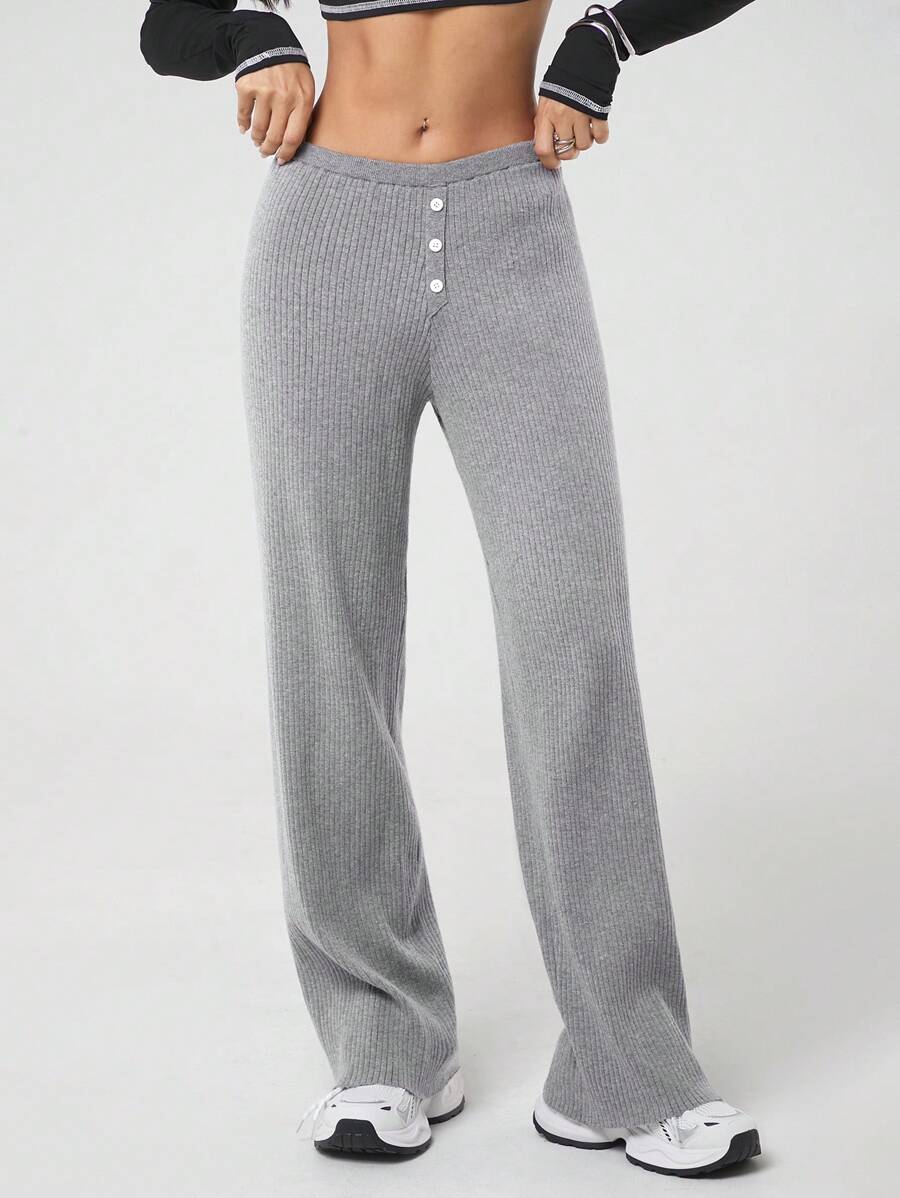 SHEIN EZwear Lässiges, einfarbiges, gerades Strickpullover-Hosen-Set für Damen, Herbst/Winter