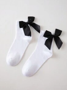 ROMWE Kawaii Women's Fashionable & Sweet Bow Decor Mid-Calf Socks - Multicolor - View 2