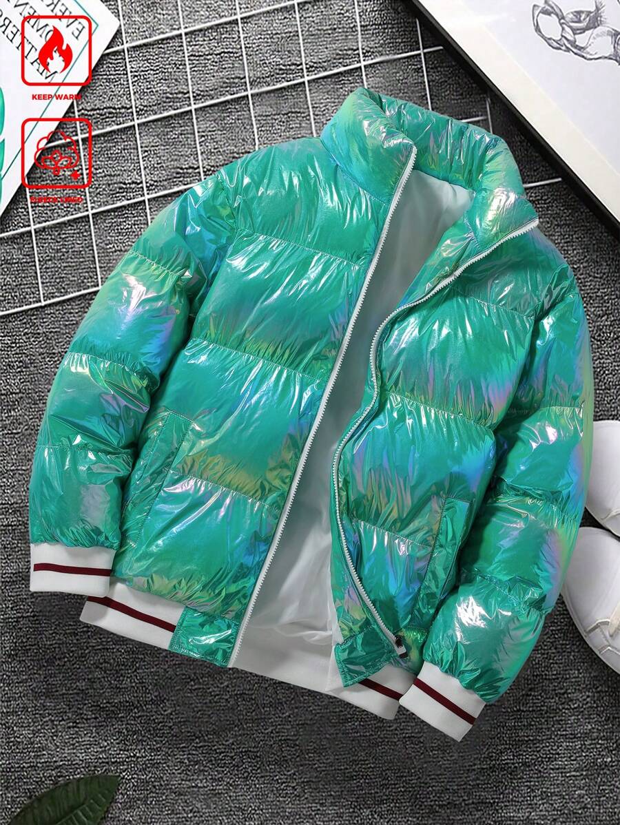 Manfinity EMRG Men's Winter Jacket With Zipper Pockets, Minimalist Casual Everyday Wear - Mint Green - View 1