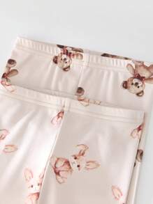 SHEIN 4pcs Baby Boy Cute Cartoon Bear & Rabbit Print Colorblock Round Neck Long Sleeve Top And Long Pants Soft Comfortable Brushed Pajama Set - Multicolor - View 6