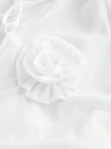 SHEIN MOD Plus Size Asymmetric Hem Floral Embroidered Elastic Mesh Blouse For Women, Fall Women Outfits, Party Wear For Women, Three-Dimensional Flowers, Casual Solid Color Boat Neck Bell Sleeve Ruched Waist Versatile T-Shirt, Tops With Sleeves, New Year,Valentine