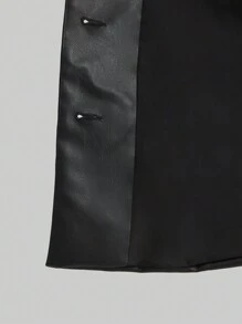 Ontre 女式 2025 新款春季休闲黑色夹克，带口袋，PU 正面纽扣，长袖，简约风格 - 黑色 - 查看 7