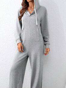 INAWLY Mono informal de mujer con capucha con cordón, unicolor, para otoño/invierno - Gris - Ver 5