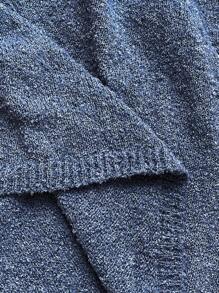 SHEIN Unity Große Größen Einfarbiges Lässig Langstrick-Kleid mit Schulterausschnitt und Langarm, für den Winter - Blau - Übersicht 4