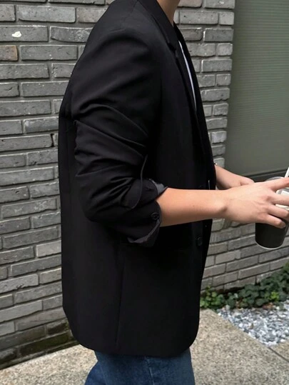 DAZY 男士黑色休闲百搭西装外套，适合外出、秋季、冬季商务场合穿着