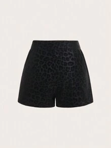 Chiquease 女士时尚豹纹重叠腰短裤，夏季 - 黑色 - 查看 2