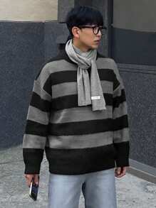 DAZY 男士长袖条纹简约圆领毛衣，秋冬休闲日常穿着 - 彩色 - 查看 3