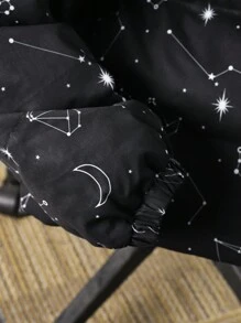 SHEIN Leap Crew Teen Boys 1pc Daily Comfort Casual Warm Loose Fit Constellation Pattern Printed Zipper Quilted Thickened Clothes Back To School; Fall Clothing; Teen Boy Clothes; Fall Jackets; Fall Clothing Fall And Winter Clothing - Black - View 3