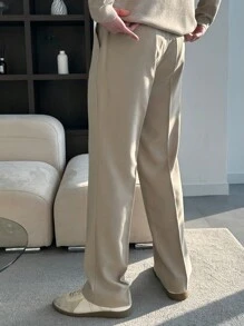 DAZY Men's Solid Color Straight Leg Pleated Pockets Loose Casual Suit Pants - Beige - View 7