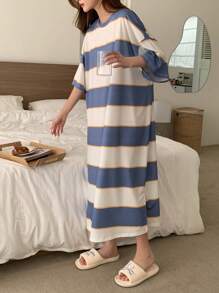 DAZY Casual Wide Striped Loose Short Sleeve Homewear Dress