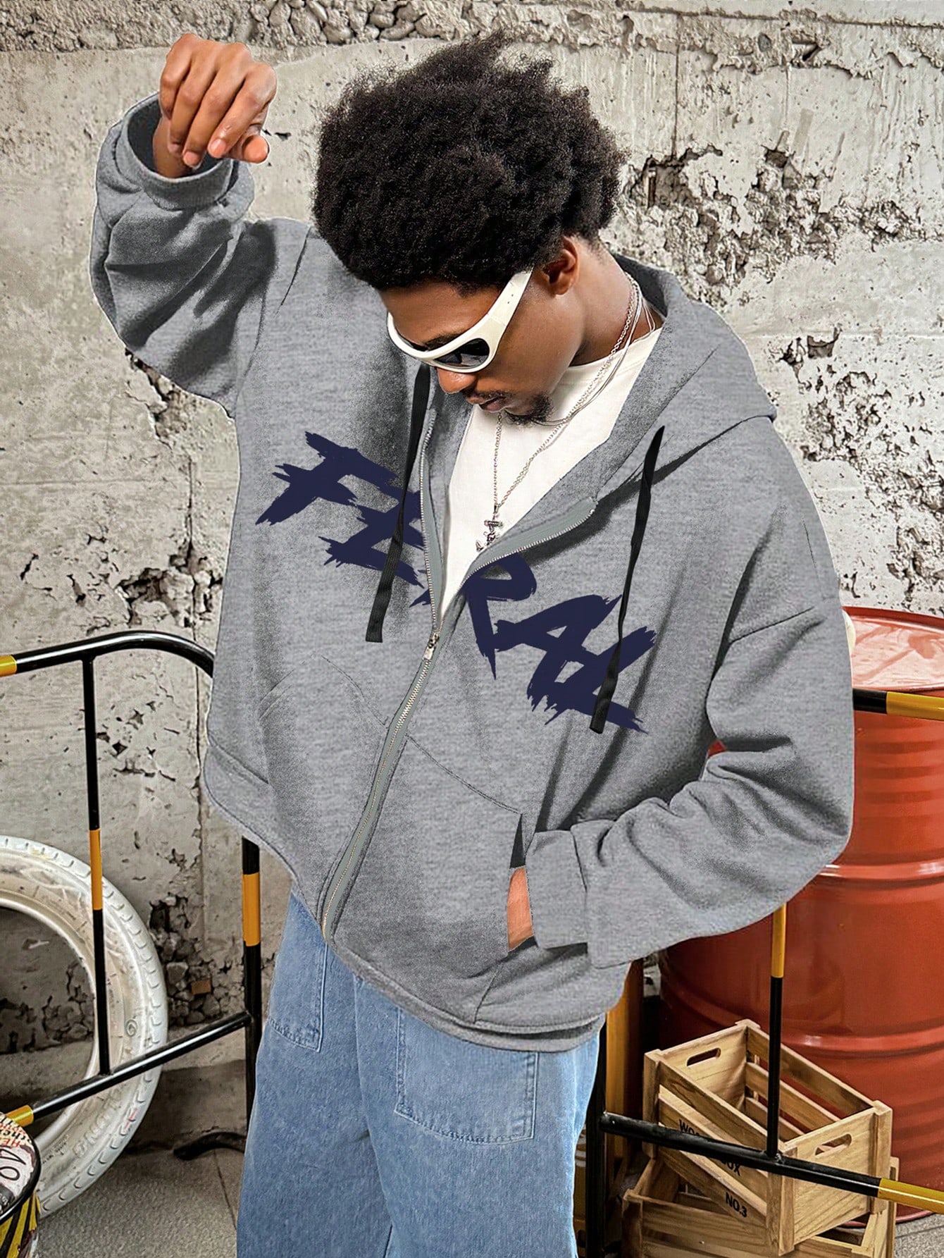 Manfinity Dauomo Letter Print Men Zip Up Casual Hoodie Sweatshirt Jacket