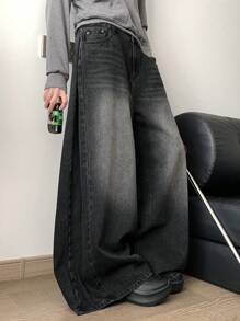 DAZY Women's Casual Street Style Wrinkled Loose Wide Leg Jeans,Baggy Jeans Fall,Winter