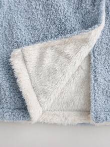 SHEIN Baby Girls' Solid Color Minimalist Fluffy Collar Cardigan Long Jacket, Autumn/Winter - Blue - View 5