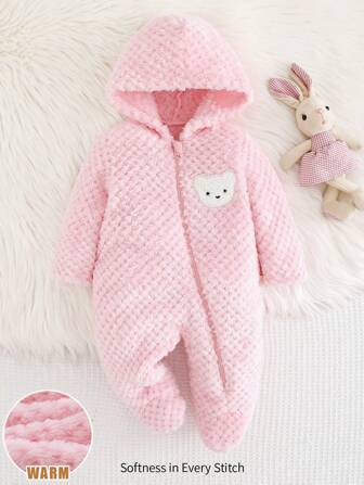 Cozy Pixies Neugeborenes Baby Mädchen Cartoon Bär Kapuzen Fleece Langarm Romper mit Hose