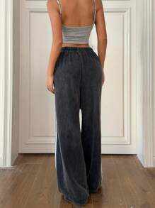 Muchica Women's Retro Distressed Snowflake Side Strap Loose Fit Casual Sports Pants