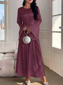 Al Najma 女士优雅纯色喇叭袖长裙，春/夏，朴素优雅的 A 字型阿拉伯连衣裙，适合晚会/婚宴/周年纪念/日常穿着