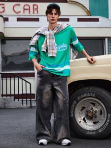 Manfinity Sport Corelite Men Solid Color Patchwork Short Sleeve Letter Print Casual Sports T-Shirt & Tank Top - Green - View 4