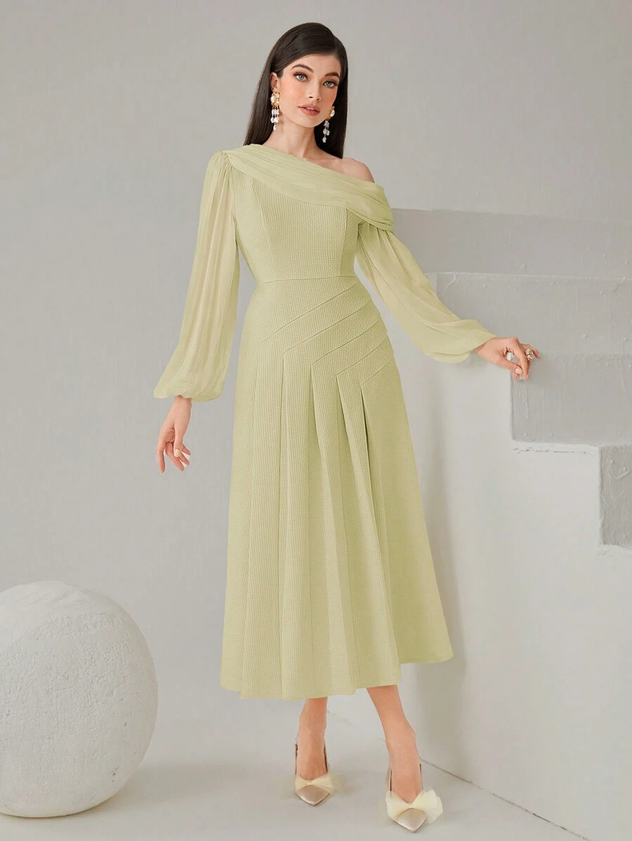 Modelyn Women's Fashionable Solid Color Long Sleeve Dress - Mint Green - View 1