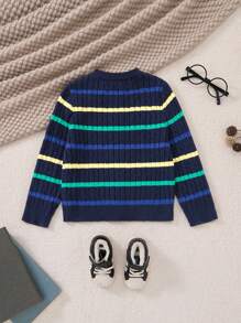 PrepCrw Blusa de manga larga y botones delanteros a rayas, minimalista, para uso diario casual de niña - Azul - Ver 2
