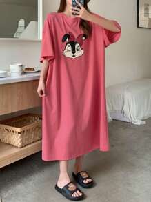 DAZY Cute Cartoon Pattern Print Loose Nightgown Pajama, Moo Moo