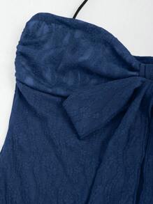 Sweetra Women's Solid Color Front Knot Asymmetric Hem Fashionable Halter Top Y2K - Navy Blue - View 4